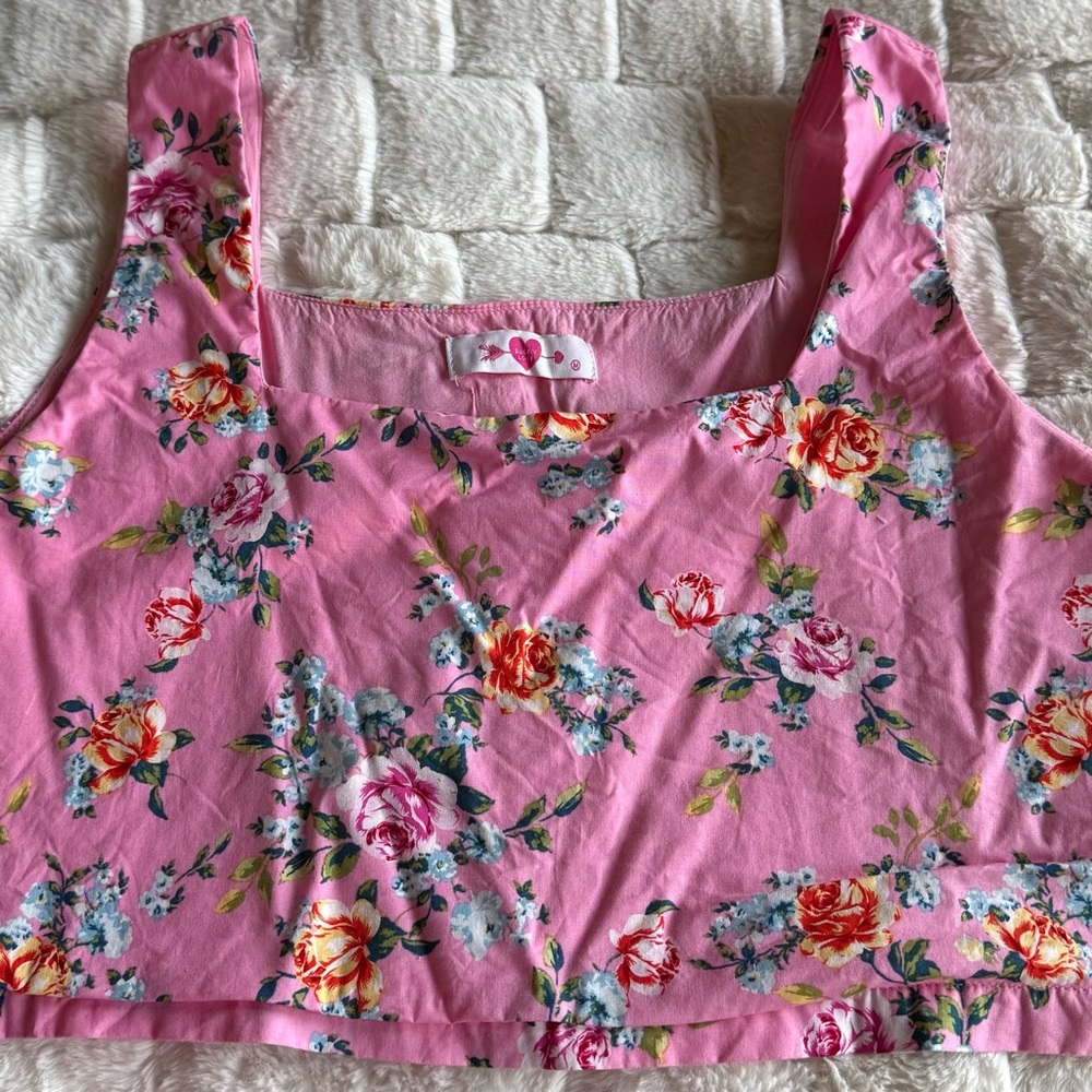 Buddy Love Pink Floral Square-Neck Crop Top & Matching skirt.